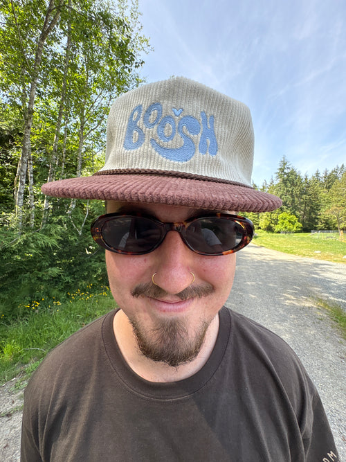 Embroidered Corduroy Hat - Blue / Brown